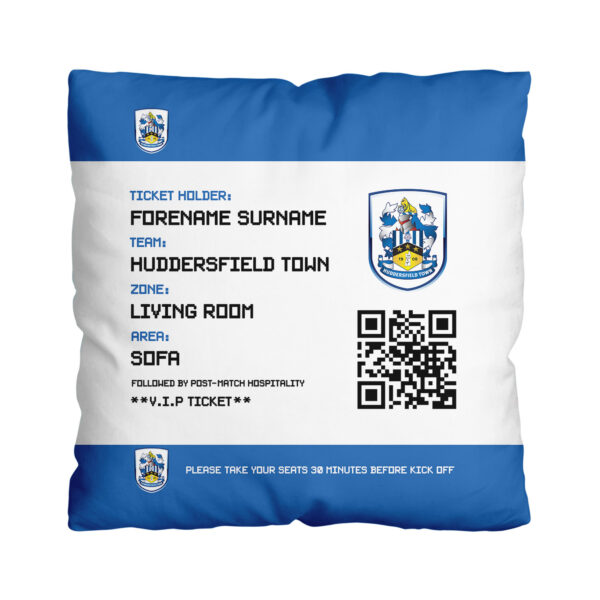 Personalised Huddersfield Town Ticket 18″ Cushion