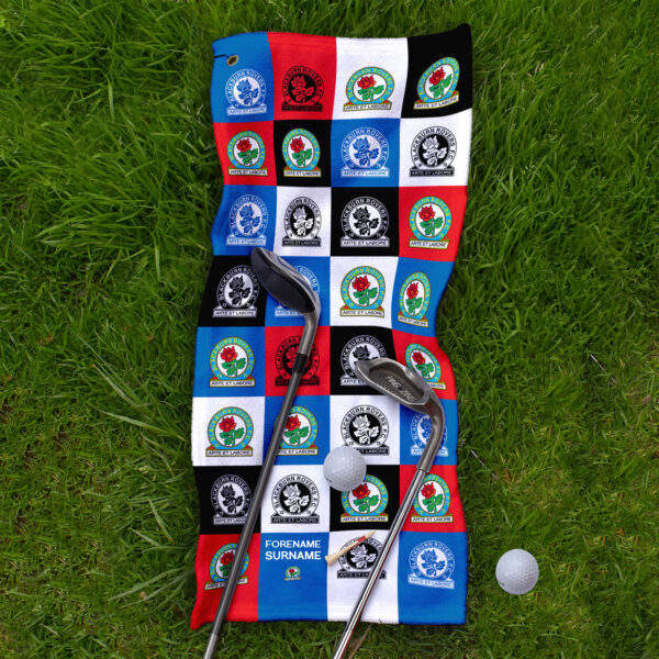 Personalised Blackburn Rovers Chequered Golf Towel