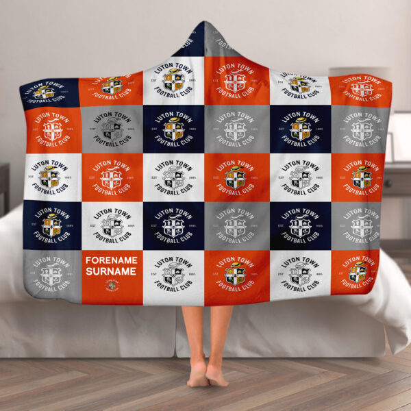 Personalised Luton Town Chequered Adult Hooded Fleece Blanket