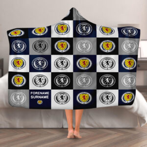 Personalised Scotland Football Chequered Adult Hooded Fleece Blanket