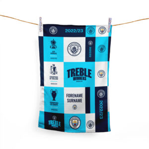 Personalised Man City Treble Chequered Tea Towel