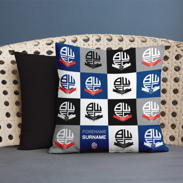 Personalised Bolton Wanderers Chequered 18″ Cushion