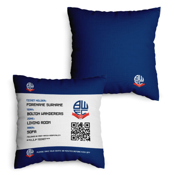 Personalised Bolton Wanderers Ticket 18″ Cushion