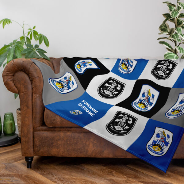 Personalised Huddersfield Town Chequered Fleece Blanket