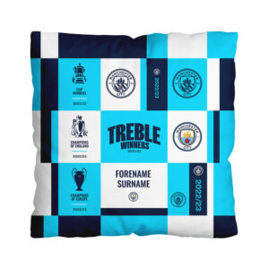 Personalised Man City Treble Chequered Cushion