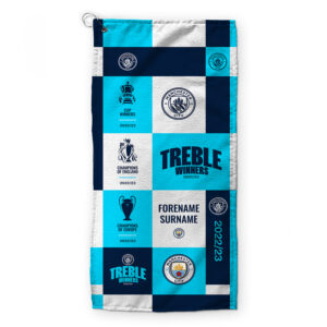 Personalised Man City Treble Chequered Golf Towel