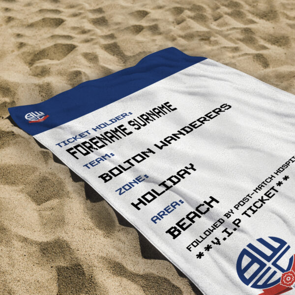 Personalised Bolton Wanderers Ticket Beach Towel