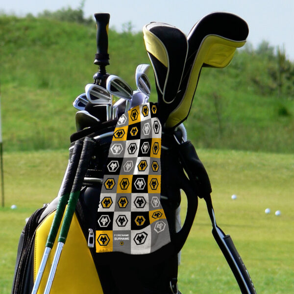 Personalised Wolves Chequered Golf Towel