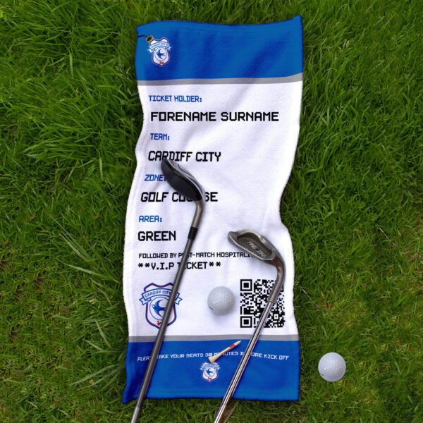 Personalised Cardiff City Ticket Golf Towel