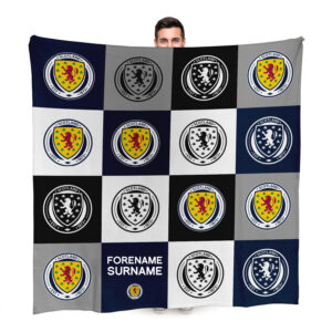 Personalised Scotland Football Chequered Fleece Blanket