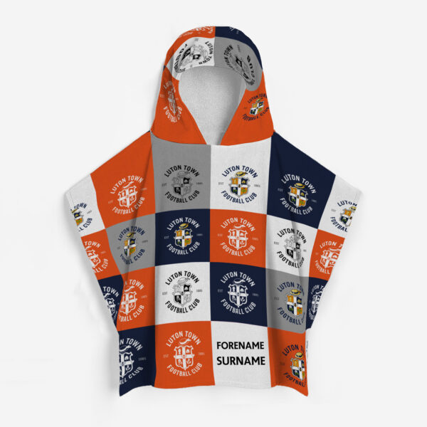 Personalised Luton Town Chequered Kids’ Hooded Towel