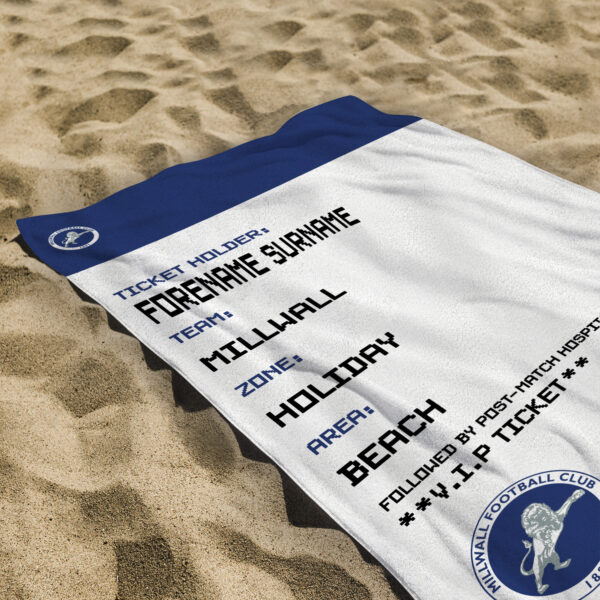 Personalised Millwall Ticket Beach Towel