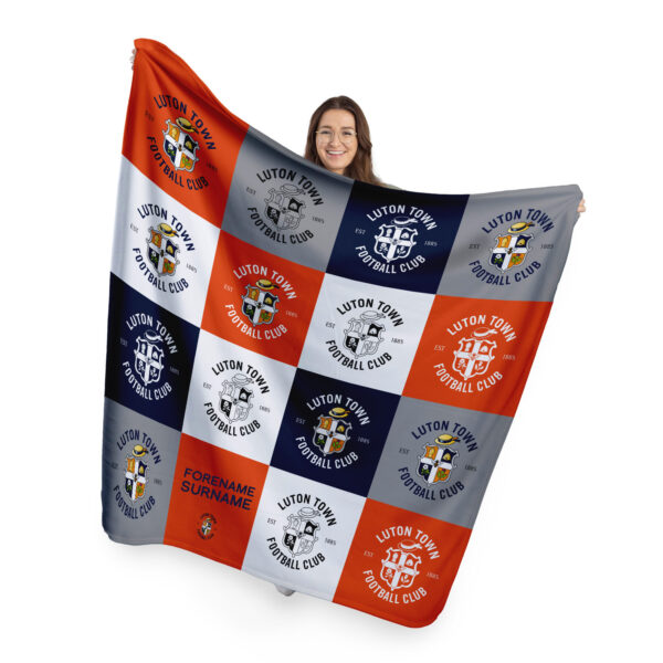 Personalised Luton Town Chequered Fleece Blanket