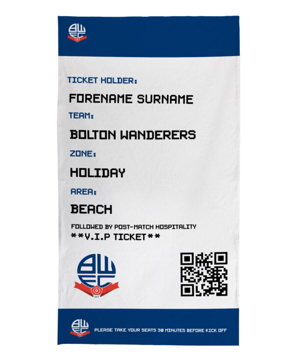 Personalised Bolton Wanderers Ticket Beach Towel