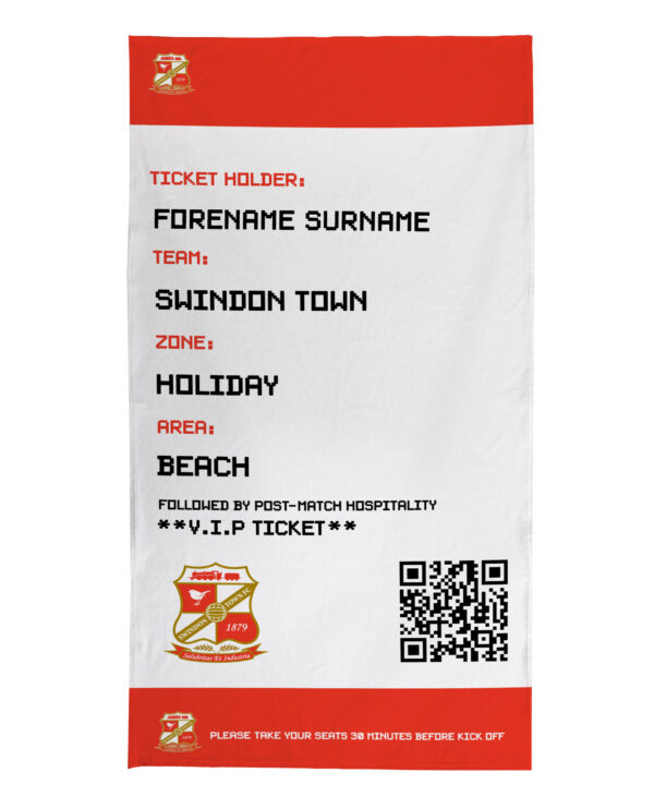 Personalised Swindon Town Ticket Beach Towel