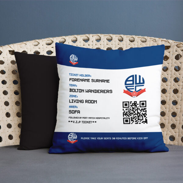 Personalised Bolton Wanderers Ticket 18″ Cushion