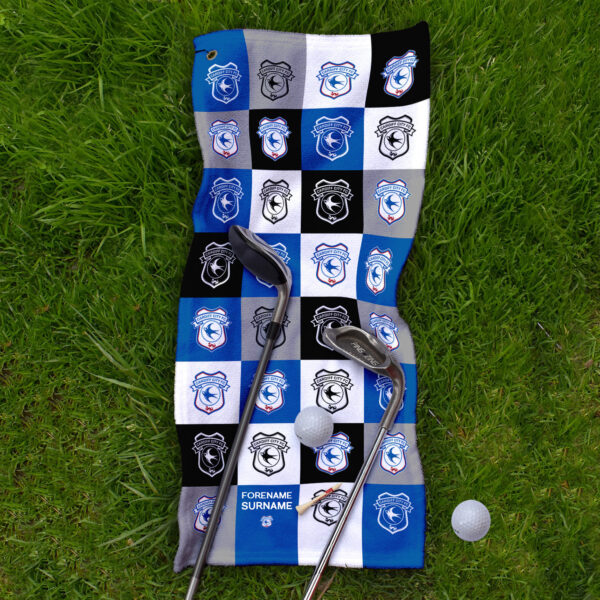 Personalised Cardiff City Chequered Golf Towel
