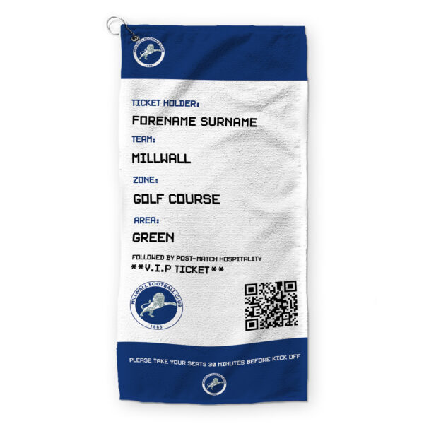 Personalised Millwall Ticket Golf Towel