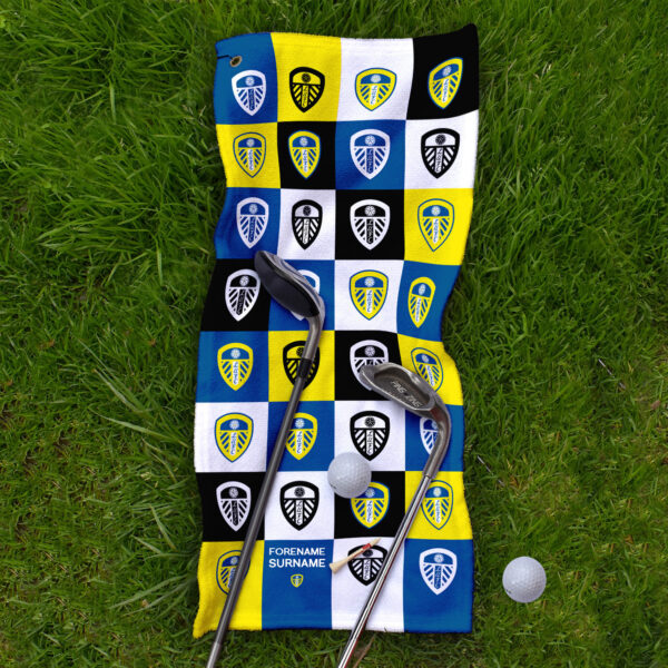 Personalised Leeds United Chequered Golf Towel