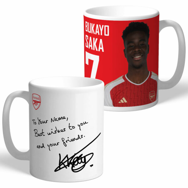 Personalised Arsenal FC Saka Autograph Mug