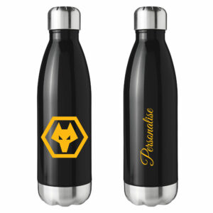 Personalised Wolverhampton Wanderers Insulated Water Bottle – Crest – Black