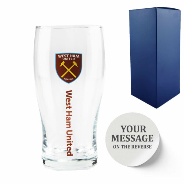 Personalised West Ham 20oz Tulip Pint Glass, Gift Boxed